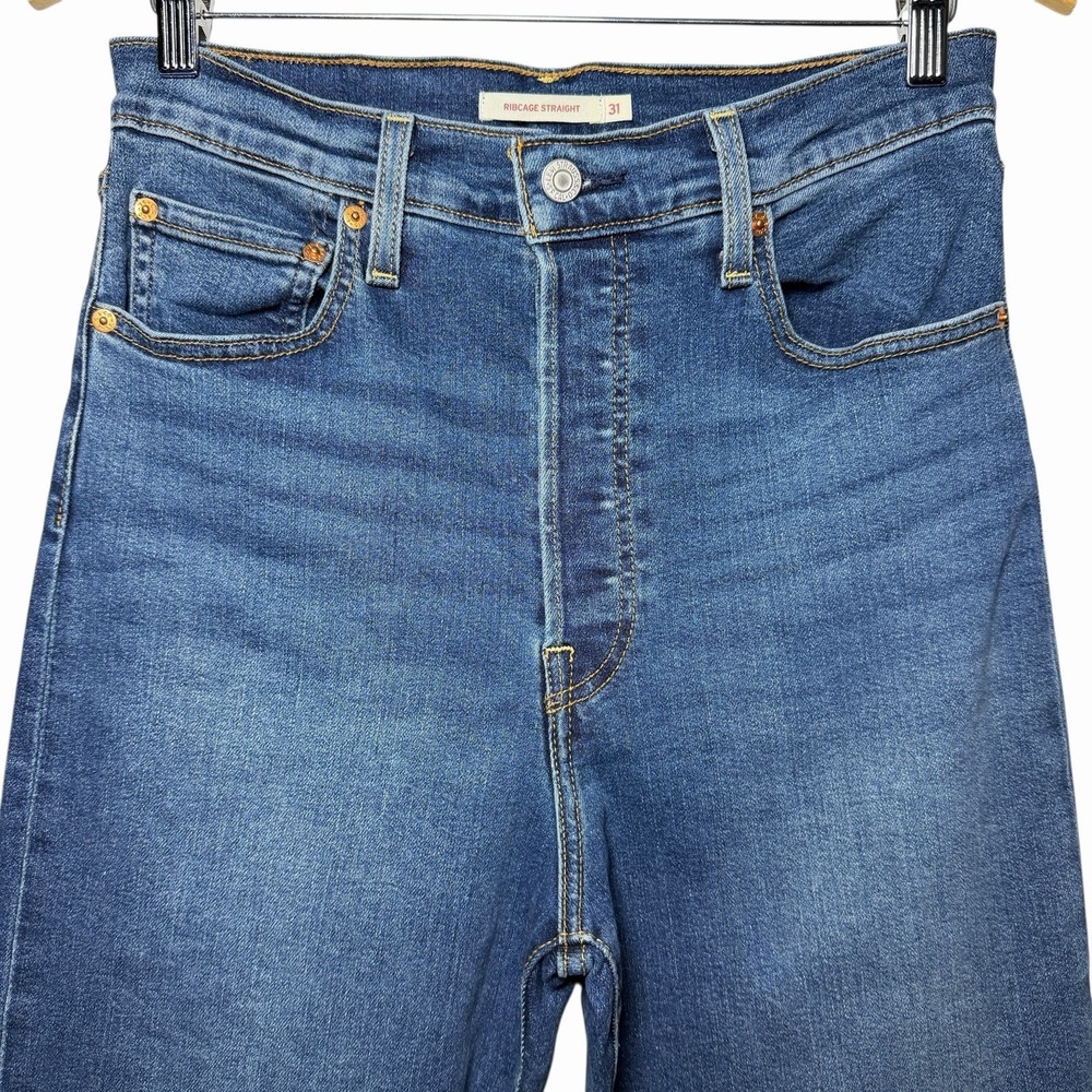 Levi's Womens Ribcage Straight Jeans 31 High Rise Button Fly Blue Denim Classic - Picture 6 of 16